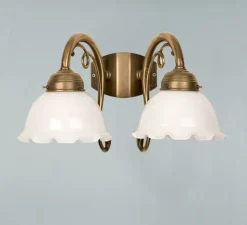 Florale Wandleuchte Messing Glas E27 2-flammig T:25 cm