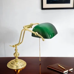 Gebogene Jugendstil Bankerlampe Vergoldet 24 Karat