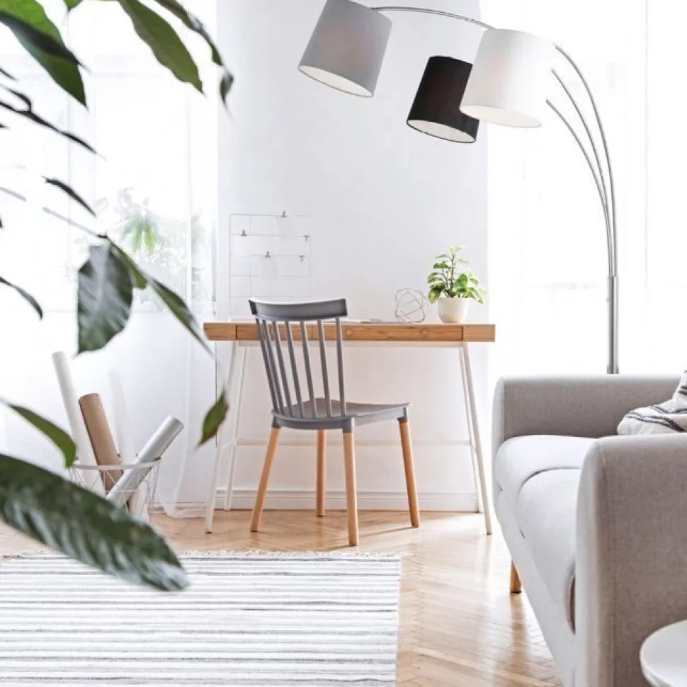 Gemütliche Bogenleuchte Metall Stoff E27 190 cm 3-flmg