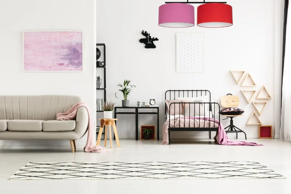 Gemütliche Deckenlampe Stoff Rosa Rot E27 L:70 cm