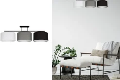 Gemütliche Deckenlampe Stoff Weiß Grau Schwarz 3-flmg