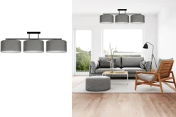 Gemütliche Deckenlampe Stoff Graphit Weiß E27 3-flammig