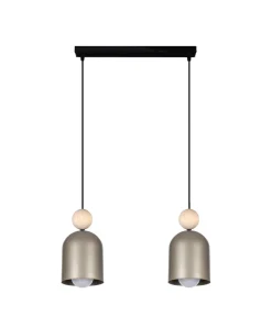 Gemütliche Hängelampe Champagner Metall Holz E27 46 cm