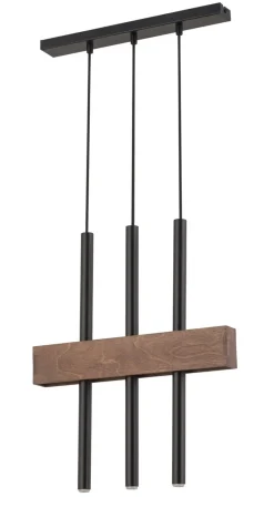 Gemütliche Hängelampe Metall Holz Balken 3-flammig