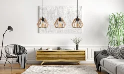 Gemütliche Hängelampe Schwarz Natur Holz E27 70 cm lang