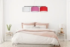 Gemütliche Hängelampe Stoff Weiß Rosa Rot E27 L:100 cm