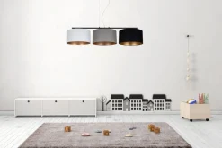 Gemütliche Hängelampe Stoff Weiß Grau Schwarz 3-flammig