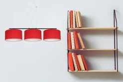 Gemütliche Hängelampe Stoff Schwarz Rot E27 L:100 cm