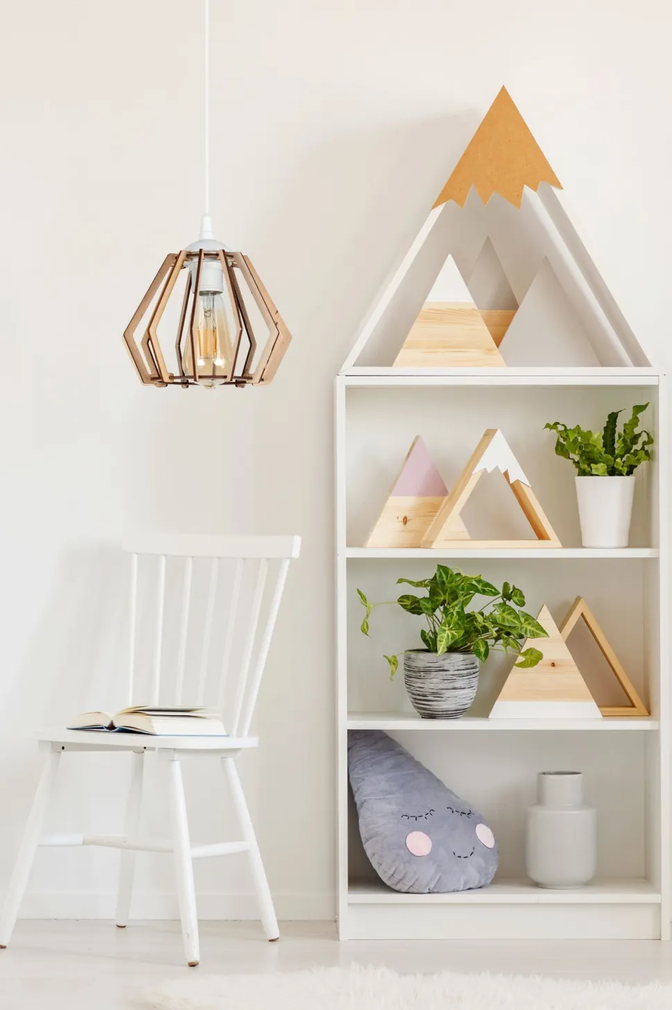 Gemütliche Hängelampe Weiß Natur Holz E27 B:20,5 cm