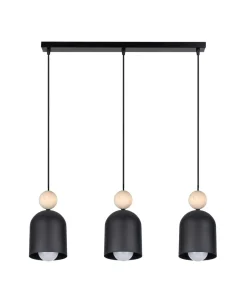 Gemütliche Hängeleuchte Schwarz Metall Holz E27 66 cm