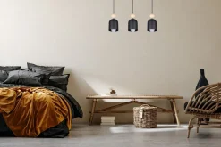 Gemütliche Hängeleuchte Schwarz Metall Holz E27 66 cm