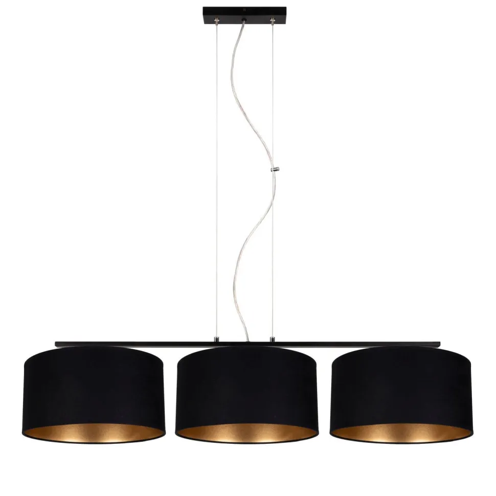 Gemütliche Pendelleuchte Stoff Schwarz Gold E27 100 cm