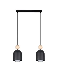 Gemütliche Pendelleuchte Schwarz Metall Holz E27 46 cm