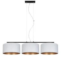 Gemütliche Pendelleuchte Stoff Weiß Gold E27 3-flammig