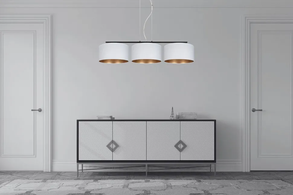 Gemütliche Pendelleuchte Stoff Weiß Gold E27 3-flammig