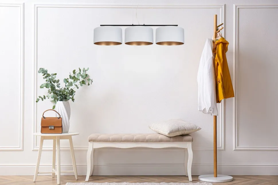 Gemütliche Pendelleuchte Stoff Weiß Gold E27 3-flammig