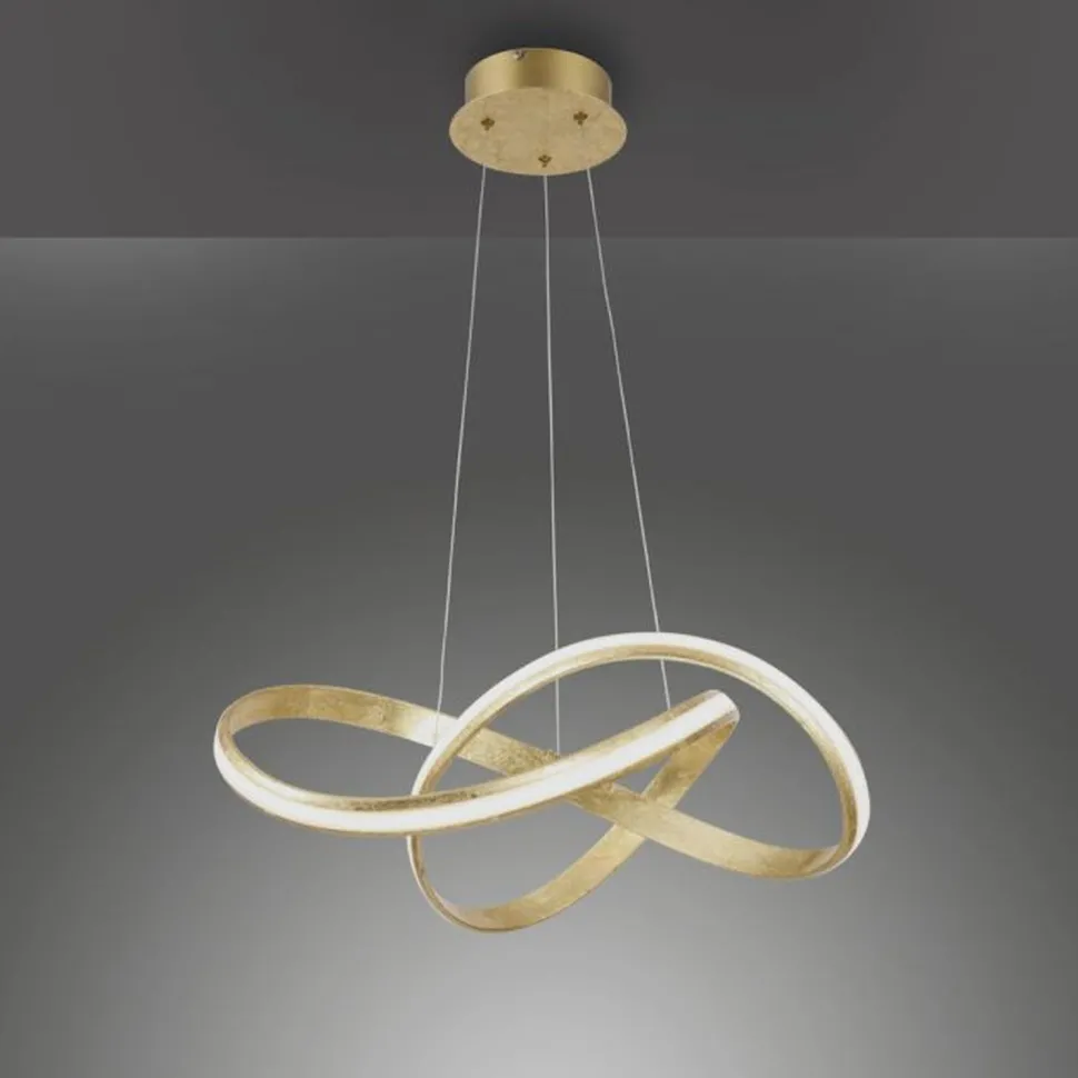Geschwungene LED Pendelleuchte in Gold 30 W dimmbar