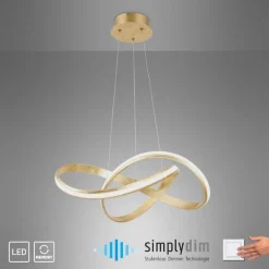 Geschwungene LED Pendelleuchte in Gold 30 W dimmbar