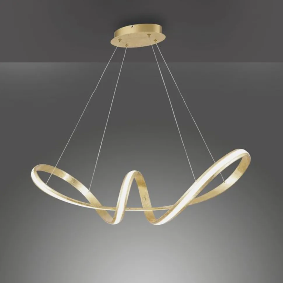 Geschwungene LED Pendelleuchte in Gold L:91 cm dimmbar