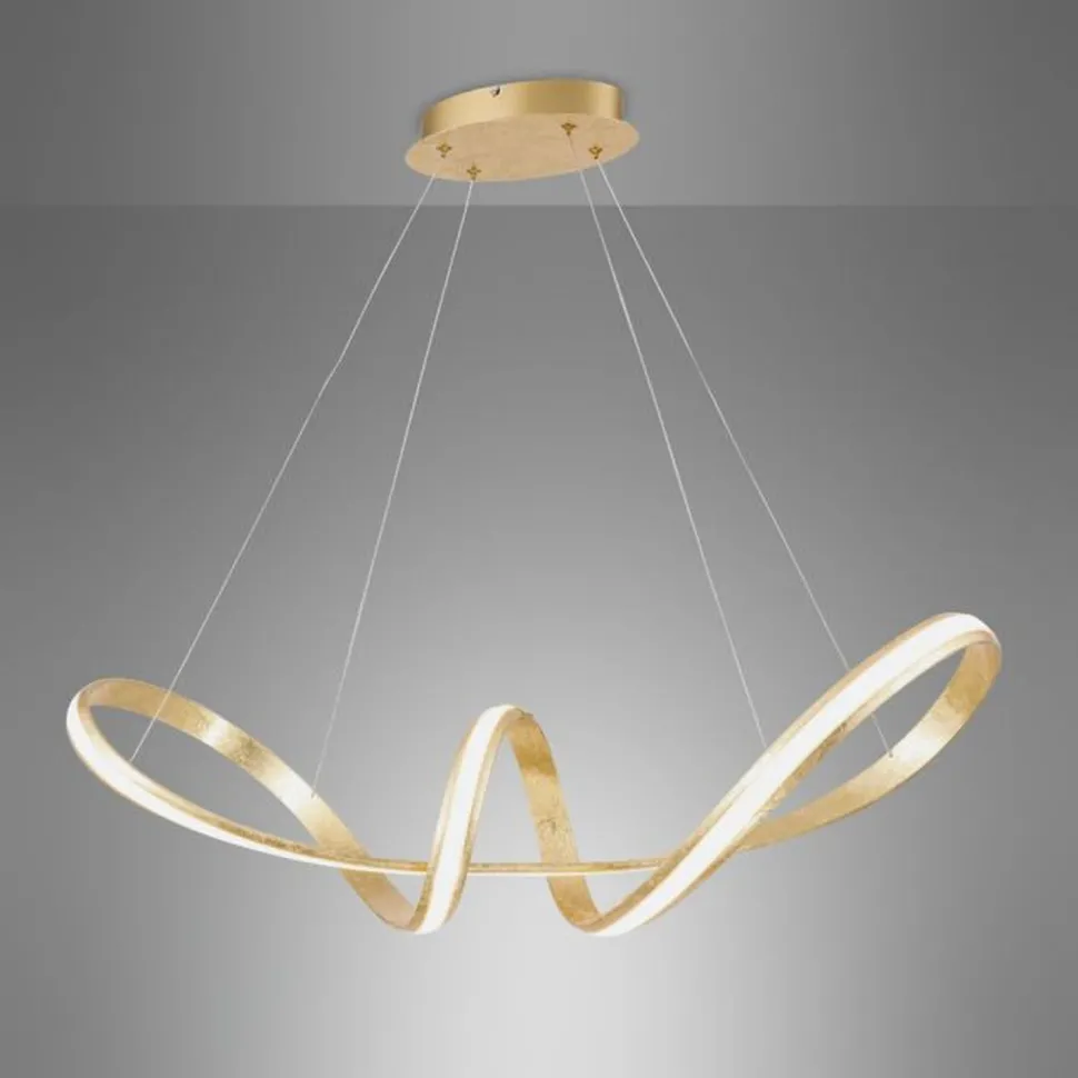 Geschwungene LED Pendelleuchte in Gold L:91 cm dimmbar