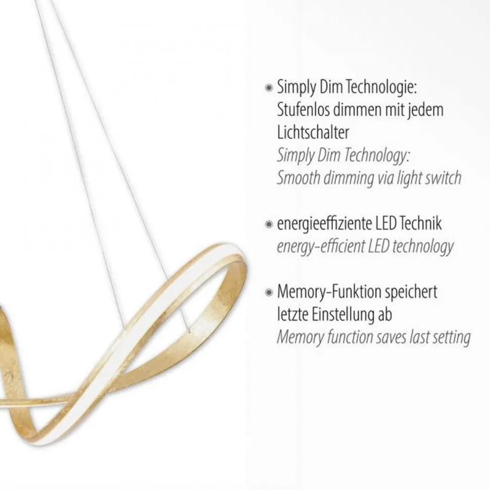 Geschwungene LED Pendelleuchte in Gold L:91 cm dimmbar