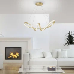 Geschwungene LED Pendelleuchte in Gold L:91 cm dimmbar