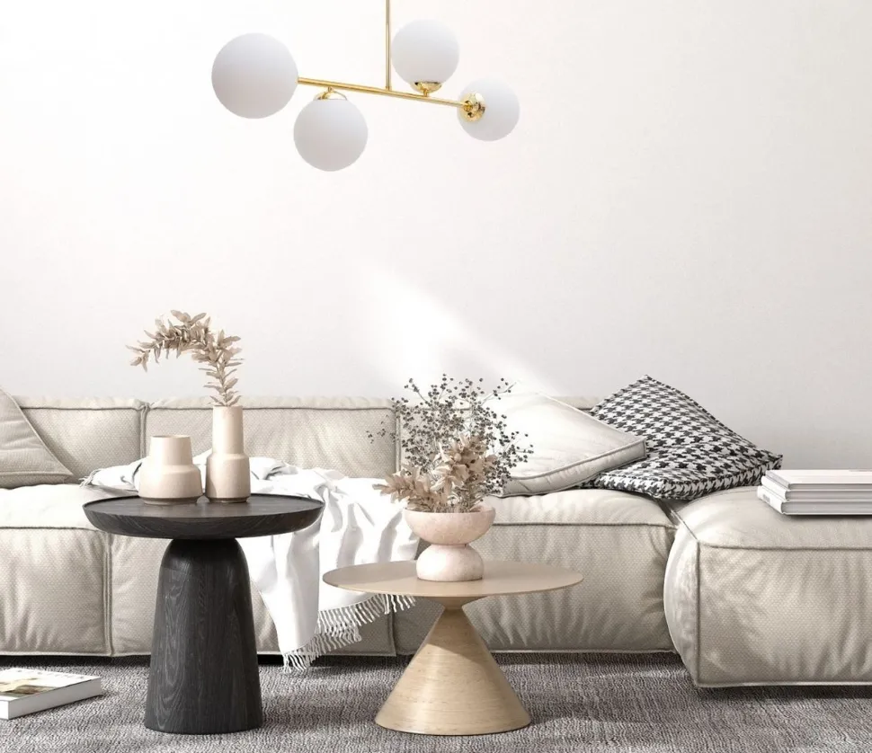 Goldene Deckenlampe Glaskugeln blendarm 4-flmg Metall