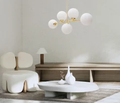 Goldene Deckenleuchte Glaskugeln blendarm 5-flmg Metall