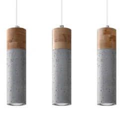 Graue Hängelampe 3-flammig Beton Holz verstellbar GU10