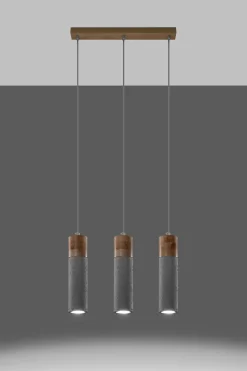 Graue Hängelampe 3-flammig Beton Holz verstellbar GU10