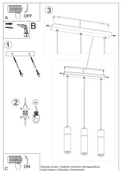 Graue Hängelampe 3-flammig Beton Holz verstellbar GU10