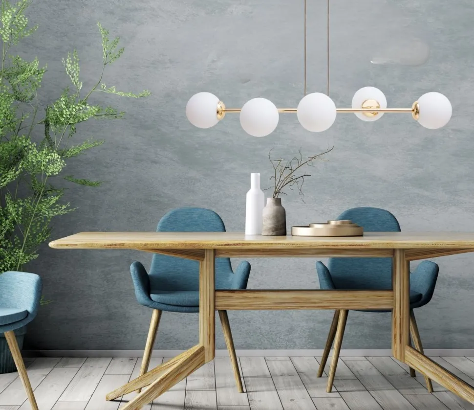 Große Hängelampe blendarm Glas Metall 100 cm E27 Gold