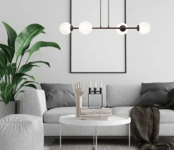 Große Hängelampe blendarm Glas Metall 85 cm E27 Schwarz