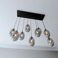 Große Hängeleuchte Glas Schirme9x E14 100 cm dekorativ