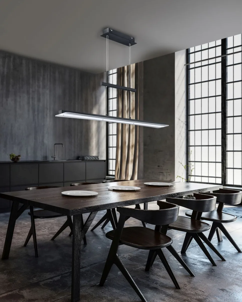 Große LED Hängelampe Metall Glas Touch Dimmer Schwarz