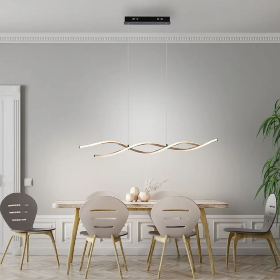 Große LED Hängelampe Schwarz Gold 105 cm 3000 K dimmbar