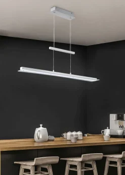 Große LED Hängeleuchte Metall Glas Touch Dimmer Nickel