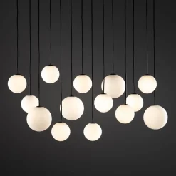 Große Pendelleuchte Glas Metall Schwarz Weiß G9 14-flmg