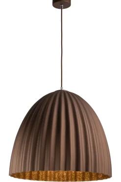 Große Pendelleuchte Loft Braun geriffelt rund Ø70 cm