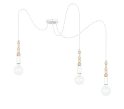 Große Spider Pendelleuchte Holz Metall E27 3-flmg Weiß