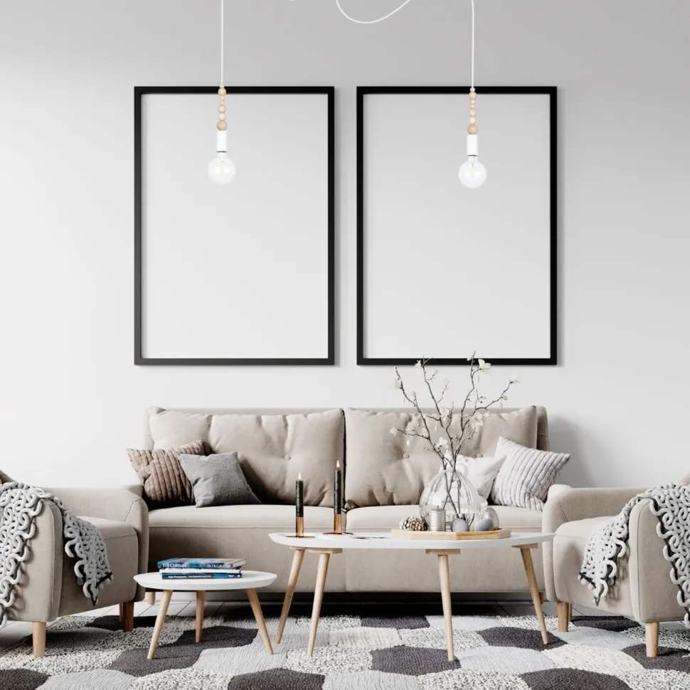 Große Spider Pendelleuchte Holz Metall E27 400 cm Weiß