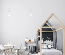 Große Spider Pendelleuchte Holz Metall E27 400 cm Weiß