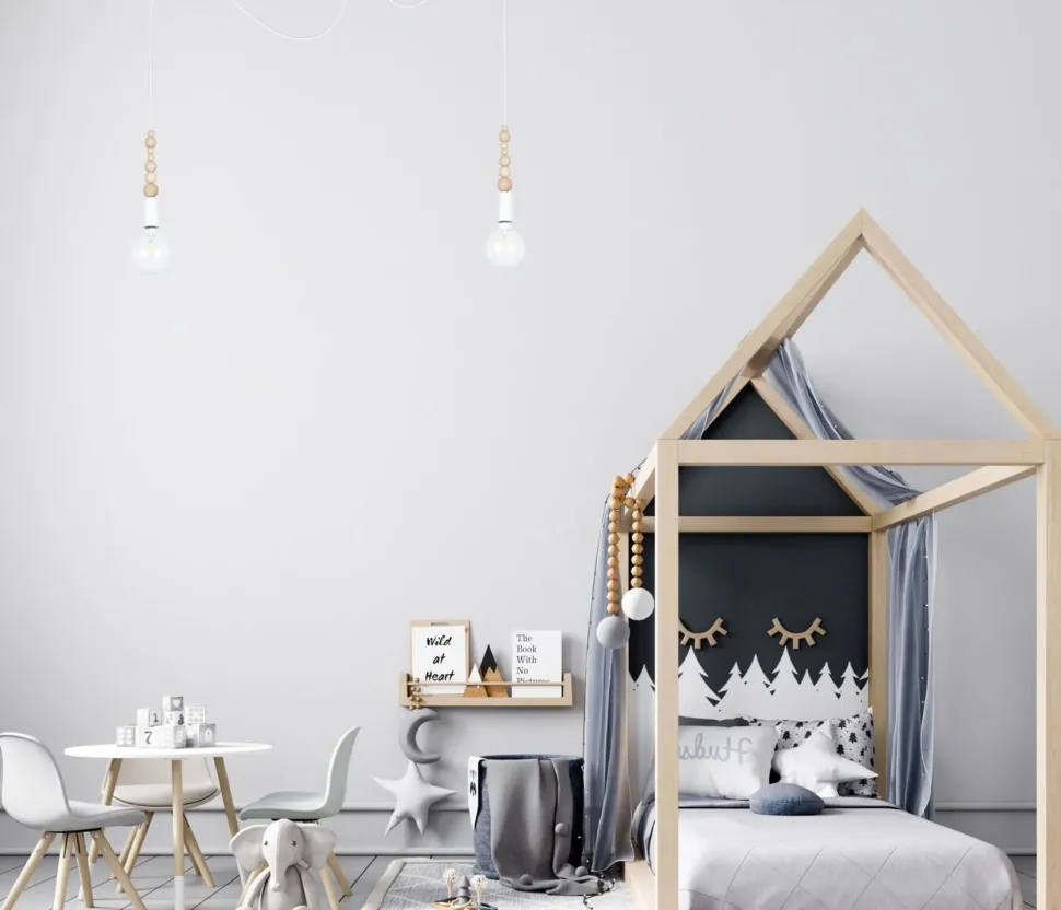 Große Spider Pendelleuchte Holz Metall E27 400 cm Weiß