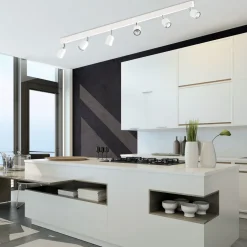 Großer Deckenstrahler Weiß Metall 6-flammig 127 cm lang