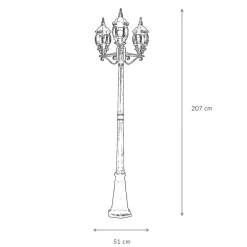 Großer Kandelaber BREST Gold Antik 3xE27 2,1m hoch