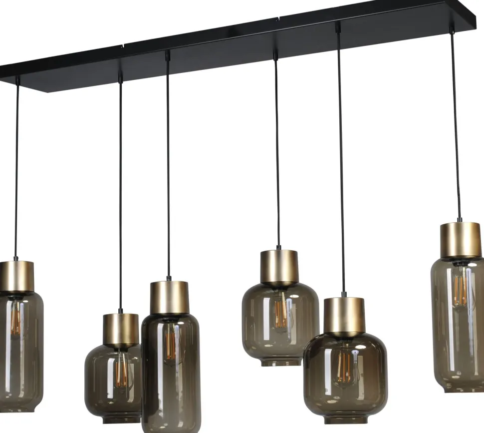 Hängelampe 130 cm lang 6-flammig E27 Glas Metall