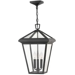 Hängelampe außen Schwarz 30,5 cm breit IP44 E14 Alu Glas