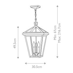 Hängelampe außen Schwarz 30,5 cm breit IP44 E14 Alu Glas