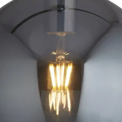 Hängelampe E27 D: 25 cm Chrom Rauchgrau Glas Metall