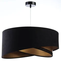 Hängelampe E27 rund Ø 50 cm Schwarz Gold Stoff Spitze Modern